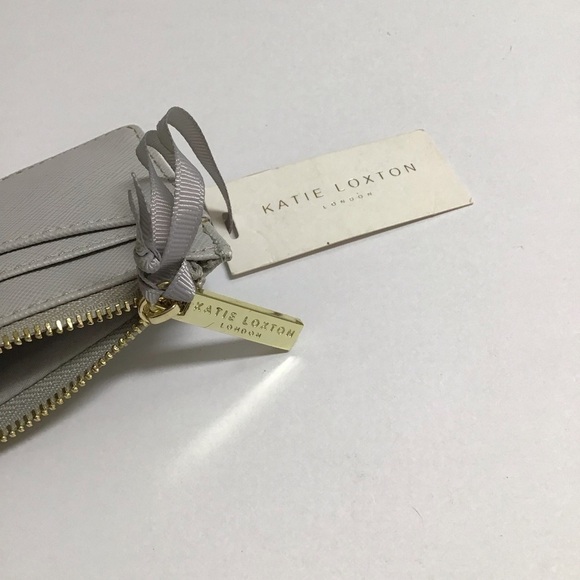 NEW Katie Loxton Gray Card Wallet Cash Zip Pouch Live Love Sparkle Gold Letters - Picture 5 of 7